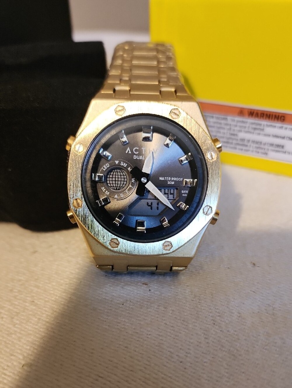 Ativa Gold-Tone Men's Dual Time Watch with Black Dial - Picture 7 of 8